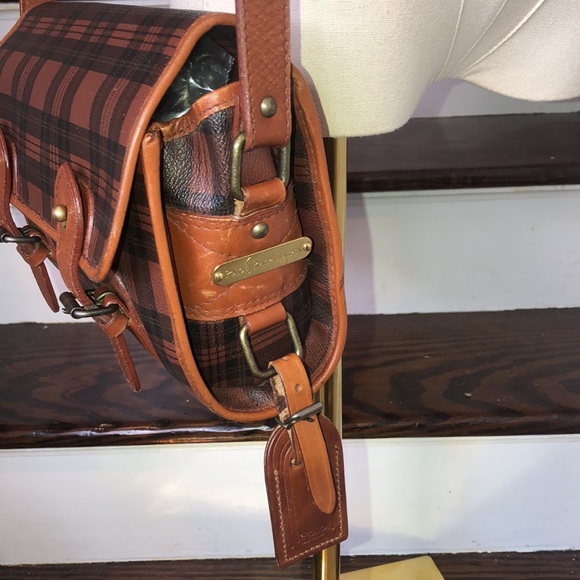 RALPH LAUREN Brown Red Tartan Plaid Crossbody Messenger Saddle Shoulder Bag - Picture 5 of 17